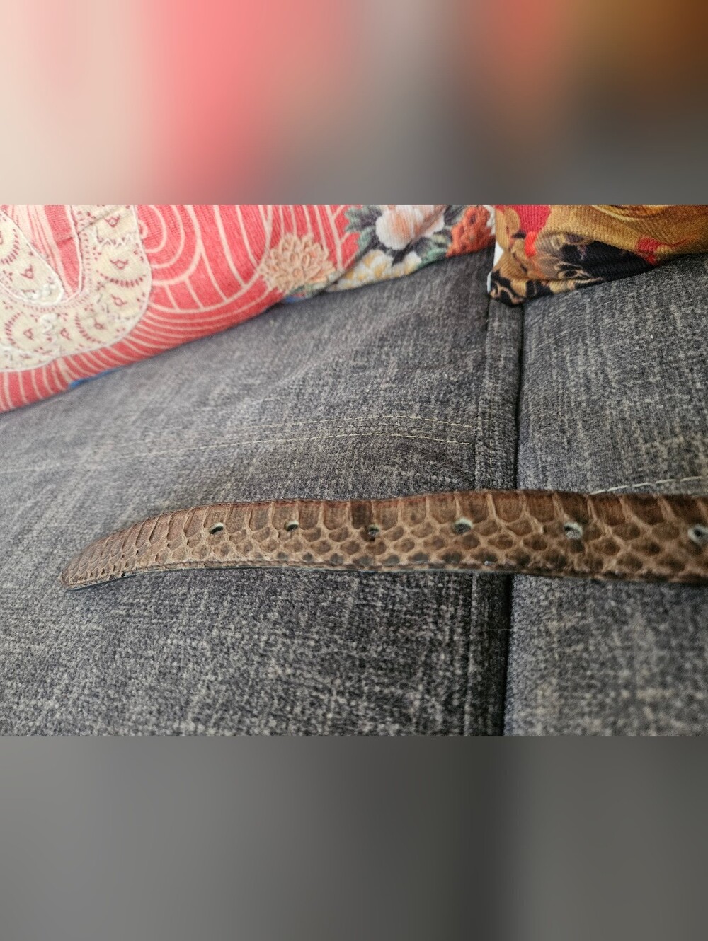 Vintage Genuine Snakeskin Belt With Crumrine Ornate Heavy Silver Ovr Bronze Belt - Picture 9 of 16